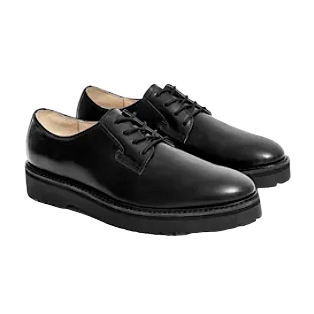 Men's Black Leather Derby Shoes - Classic Lace-Up